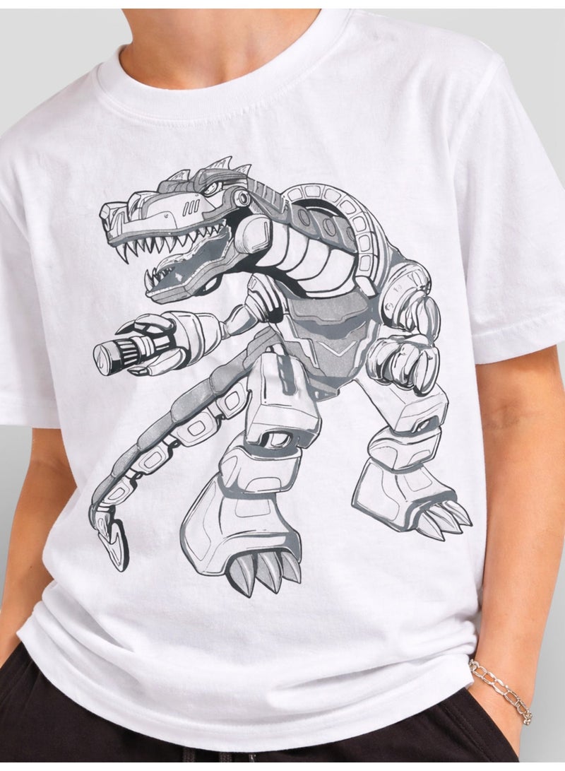 victor and jane Boys Dinosaur Graphic T-Shirt & Black Shorts Set - Image 4
